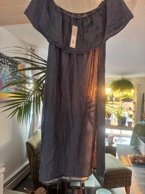 NWT Apt. 9 Denim Off-the-Shoulder Mini Dress - Ruffle Flounce - L